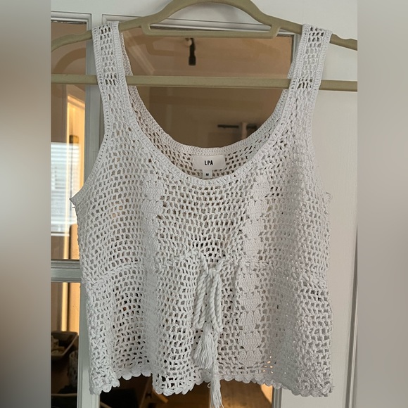 Crochet Drawstring Crop Top in White - Picture 2 of 3